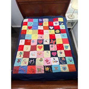 Vintage Hand Quilted Love Theme Full Size Quilt